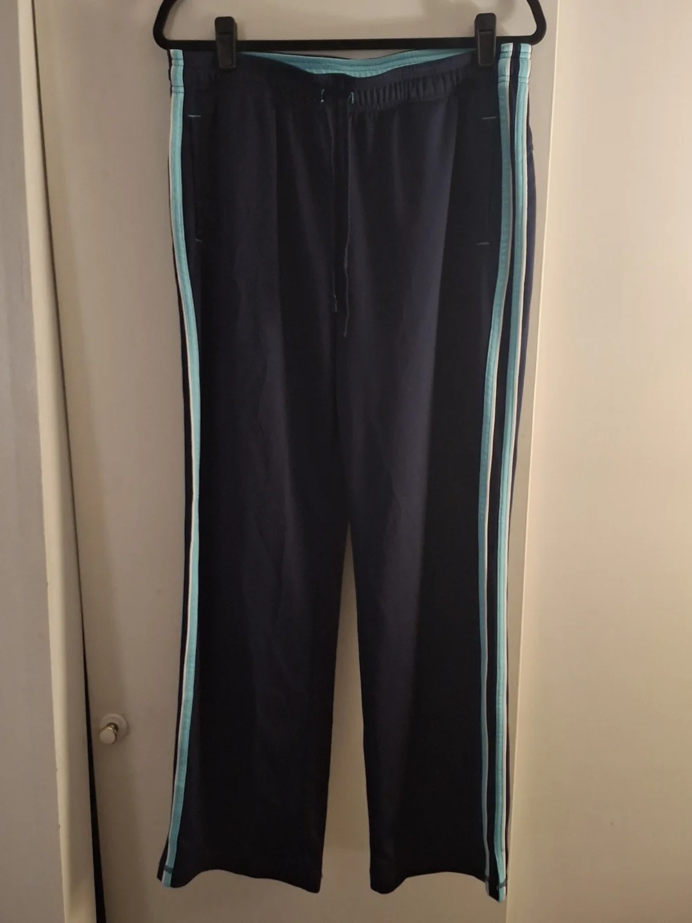 Made For Life Women's Navy Track Pants with Light Teal Side Stripes - Picture 1 of 7